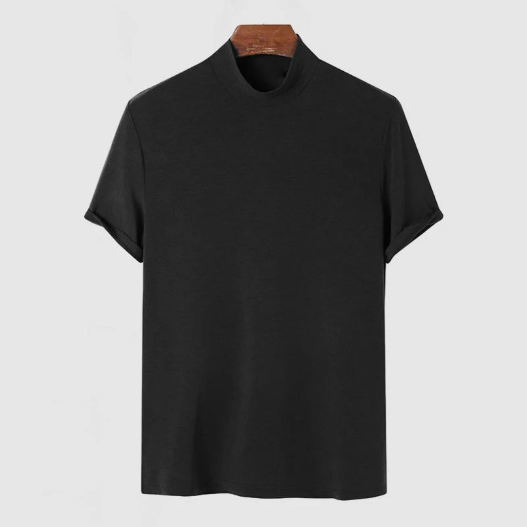 Elastyczny t-shirt bawełniany z wysokim kołnierzem – widok produktu 2 | Ionotix