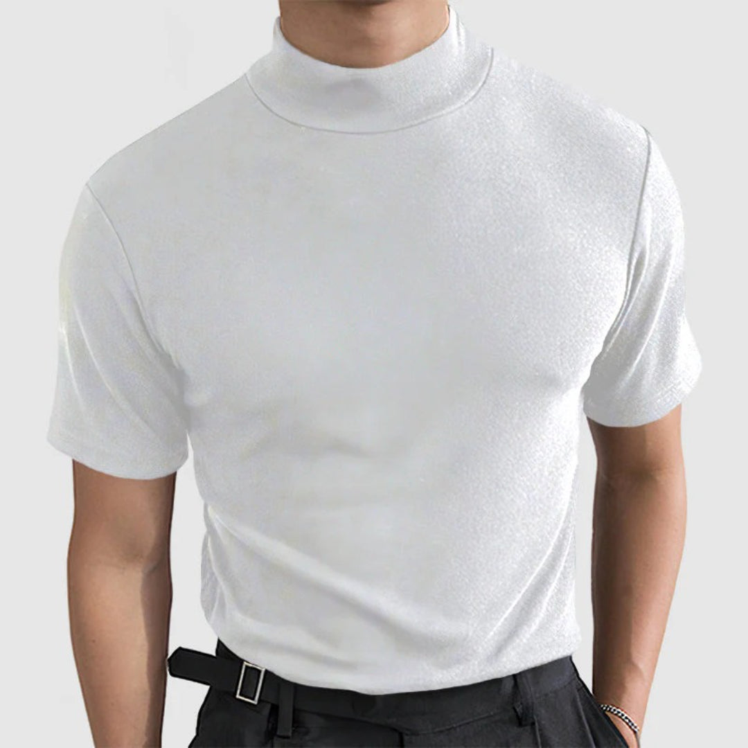 Elastyczny t-shirt bawełniany z wysokim kołnierzem – widok produktu 8 | Ionotix