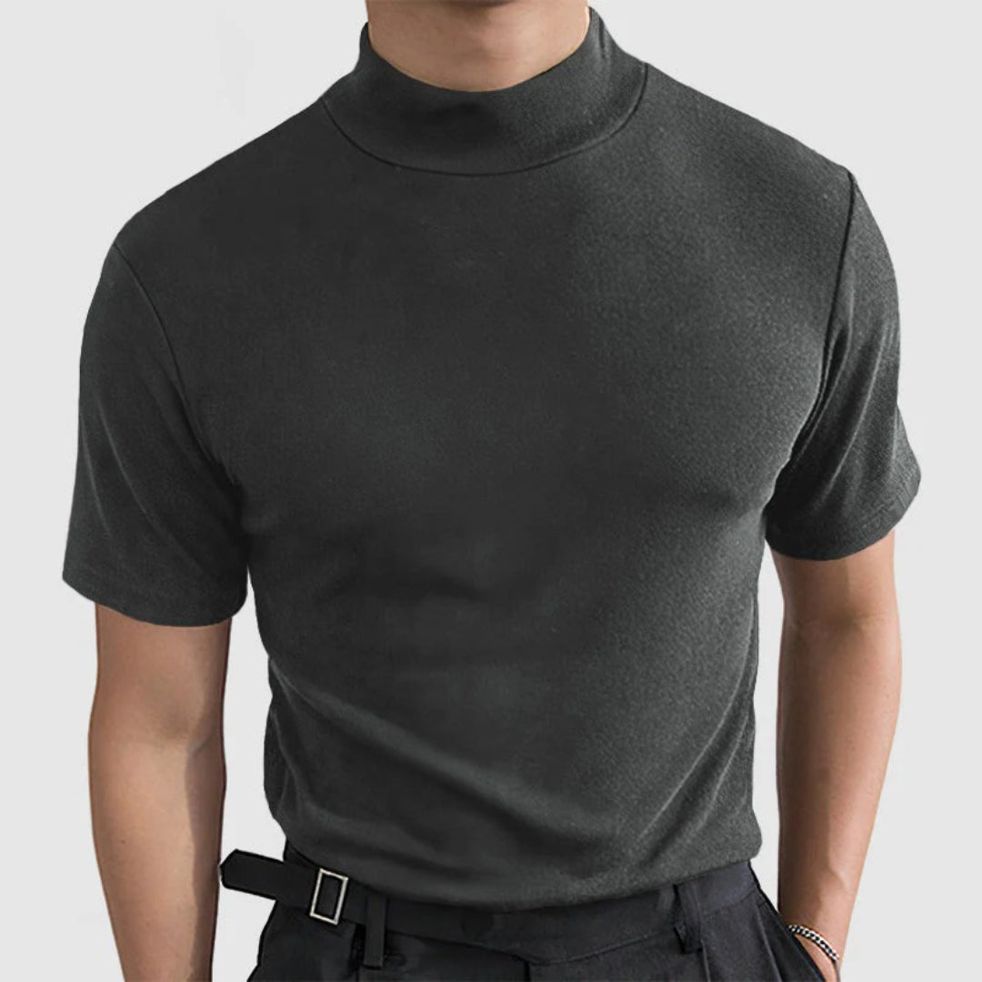Elastyczny t-shirt bawełniany z wysokim kołnierzem – widok produktu 9 | Ionotix