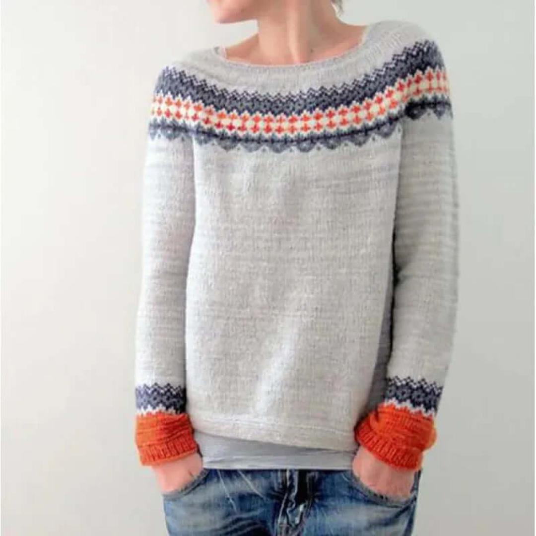 Kaszmirowy dzianinowy sweter Fair Isle z okrągłym dekoltem – widok produktu 1 | Ionotix