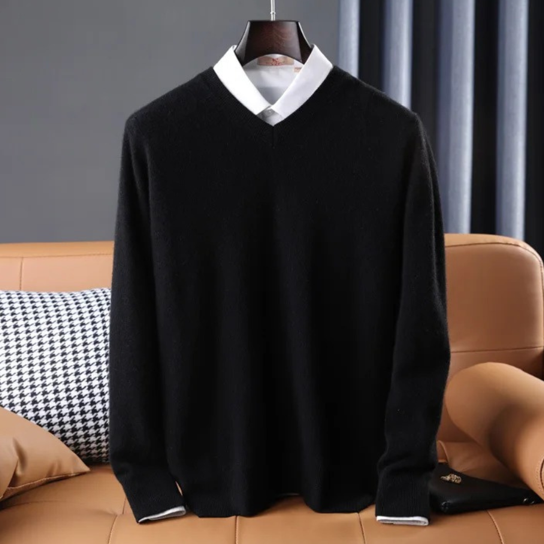 Kaszmirowy dzianinowy sweter męski z dekoltem V – widok produktu 6 | Ionotix