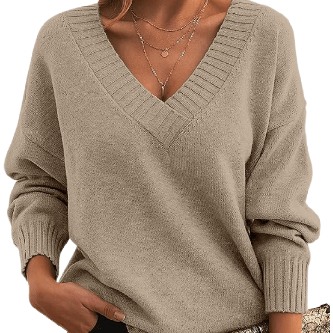 Kaszmirowy dzianinowy sweter z dekoltem V – widok produktu 1 | Ionotix