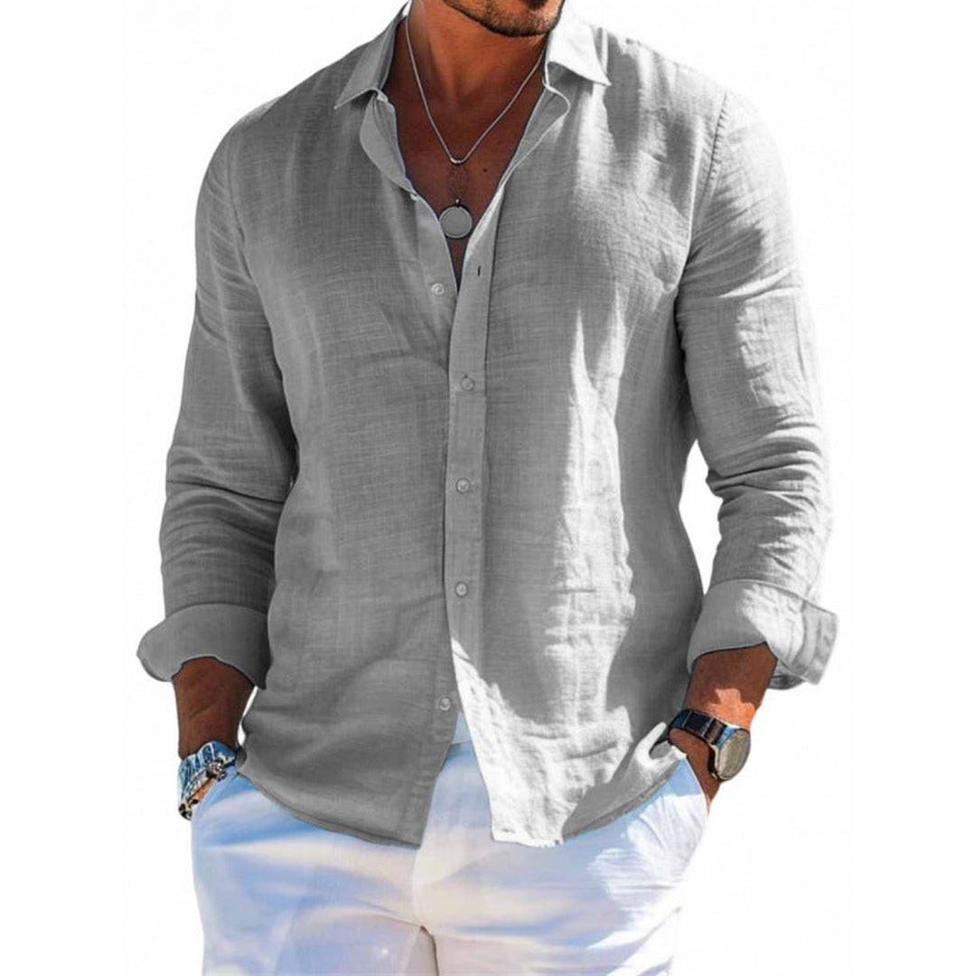 Koszula bawełniano-lniana z guzikami i klapami – widok produktu 1 | Ionotix