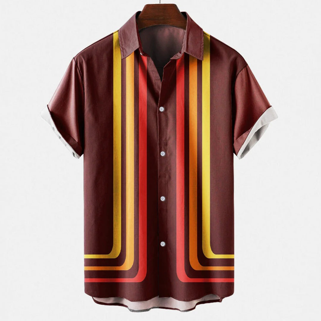 Koszula w paski z krótkim rękawem zapinana na guziki – widok produktu 3 | Ionotix