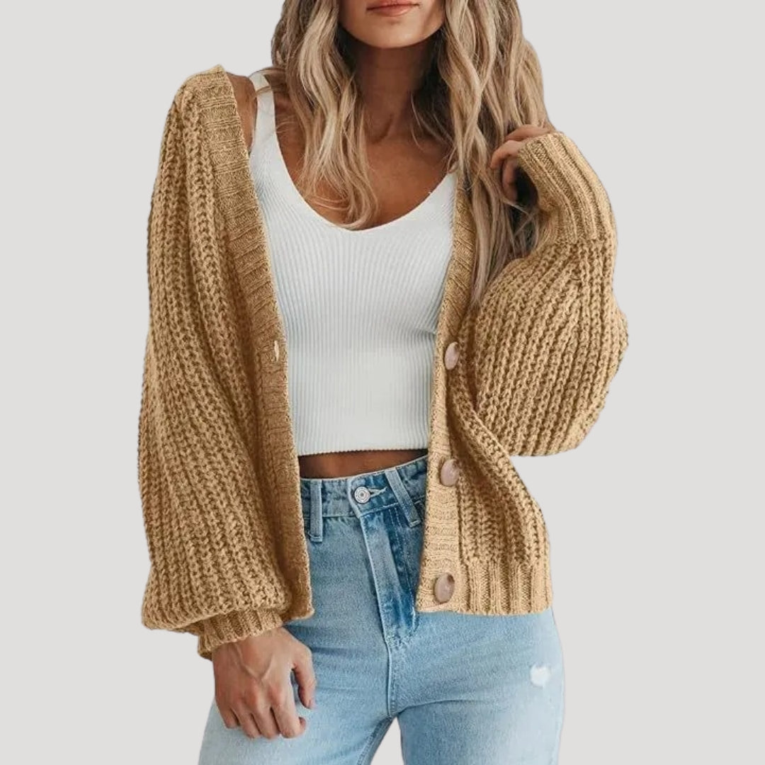 Krótki damski dzianinowy kardigan – stylowy – widok produktu 3 | Ionotix