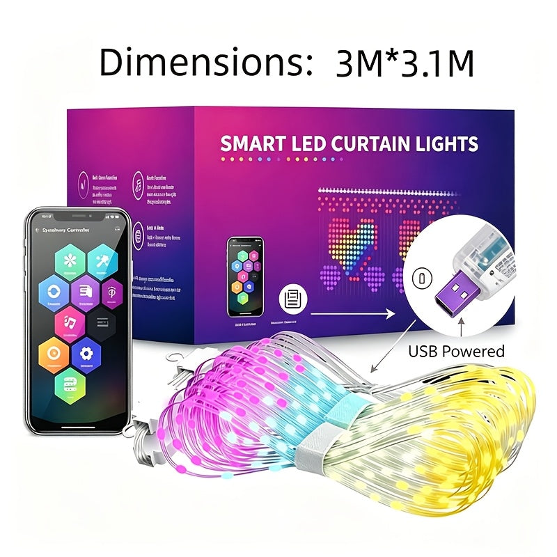 Kurtyna świetlna LED RGB 100 x 110 do 300 x 310 cm - aplikacja Bluetooth, reakcja na muzykę | USB - widok produktu 10 | Ionotix