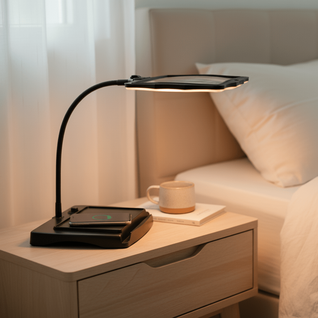 Lampa z lupą biurkową 3x i 12 diodami LED - giętkie ramię, akumulator - widok produktu 2 | Ionotix