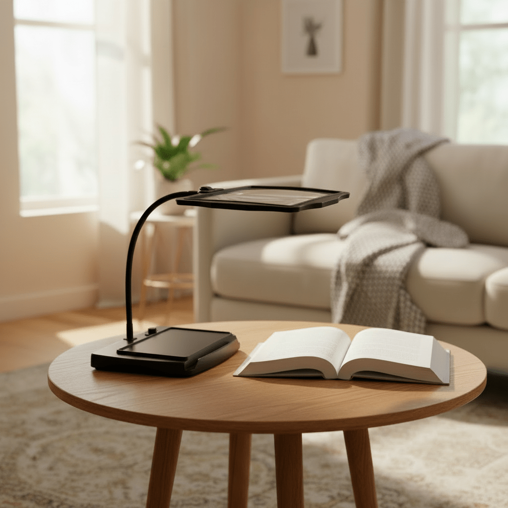 Lampa z lupą biurkową 3x i 12 diodami LED - giętkie ramię, akumulator - widok produktu 3 | Ionotix