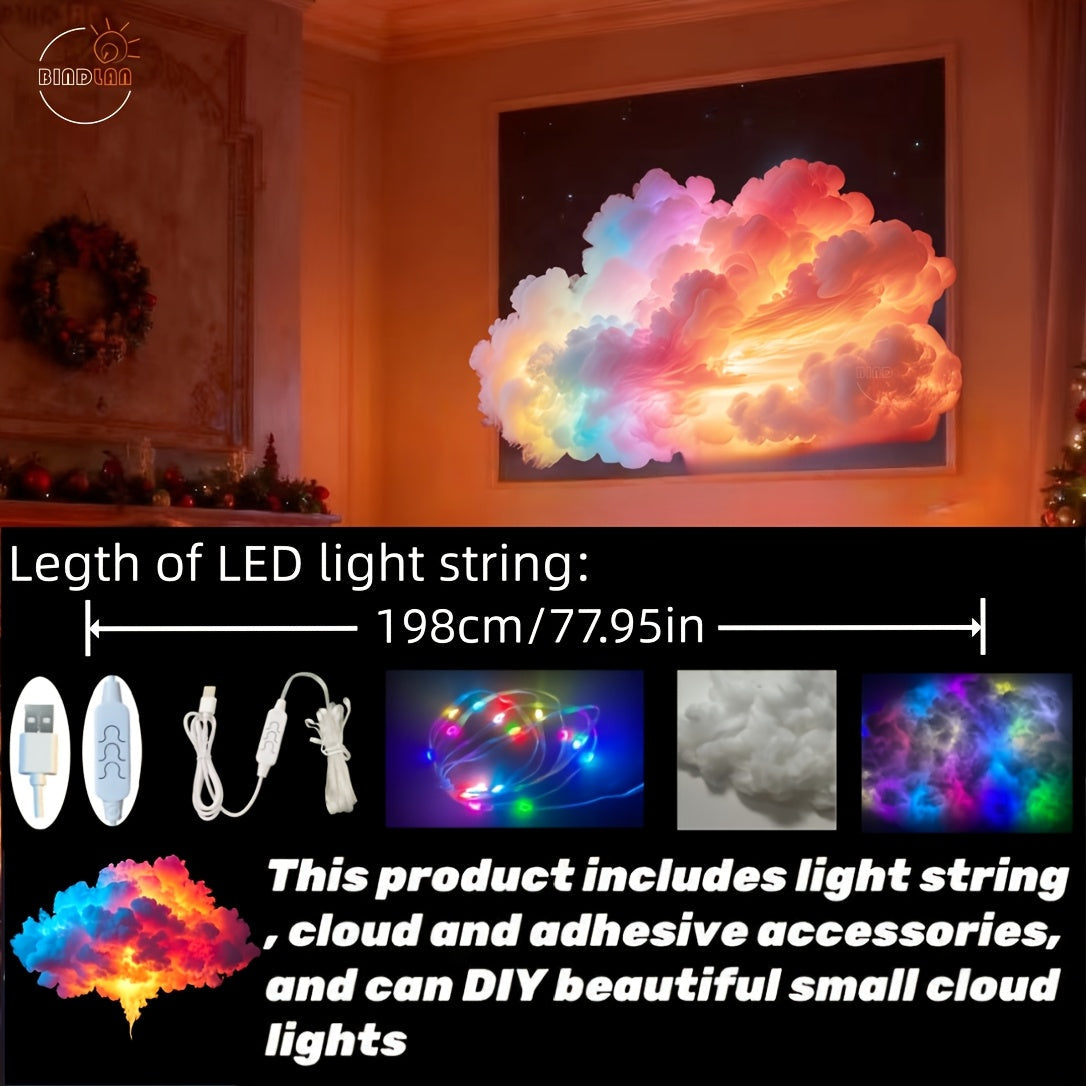 Lampki LED chmurka RGB 198 cm - reakcja na muzykę, zasilanie USB | zestaw DIY z watą - widok produktu 7 | Ionotix