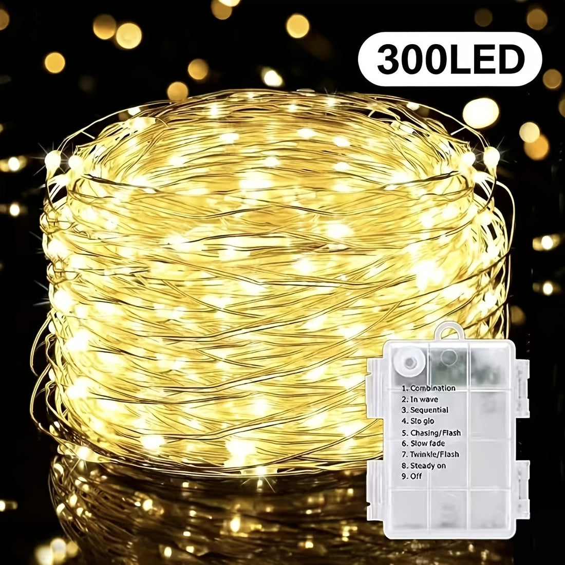 Lampki LED na drucie miedzianym 10-30 m - na baterie, 8 trybów świecenia | IP65 - widok produktu 3 | Ionotix