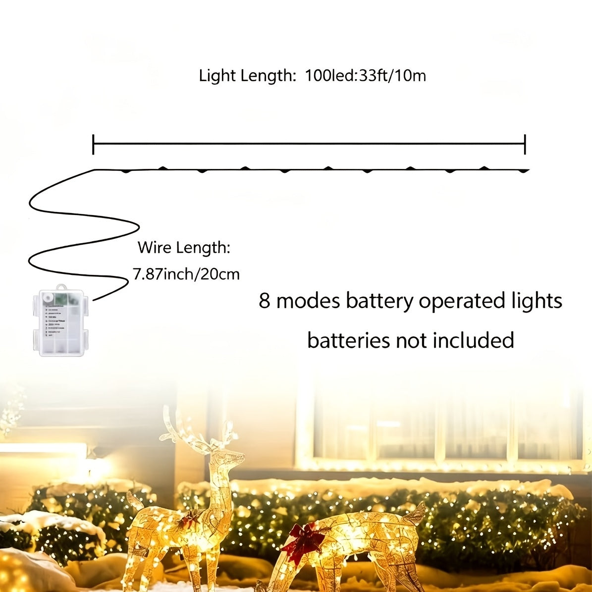 Lampki LED na drucie miedzianym 10-30 m - na baterie, 8 trybów świecenia | IP65 - widok produktu 4 | Ionotix