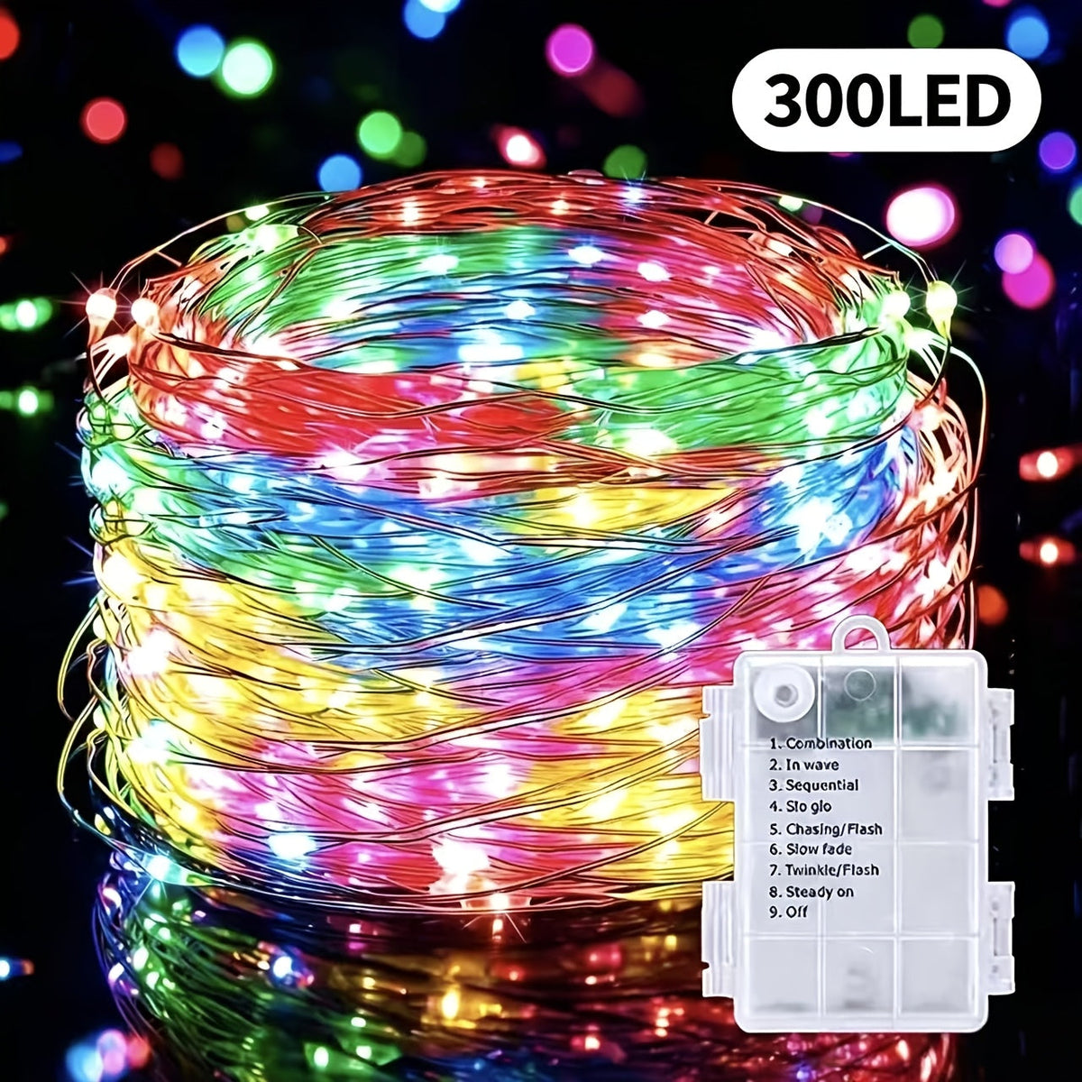 Lampki LED na drucie miedzianym 10-30 m - na baterie, 8 trybów świecenia | IP65 - widok produktu 5 | Ionotix
