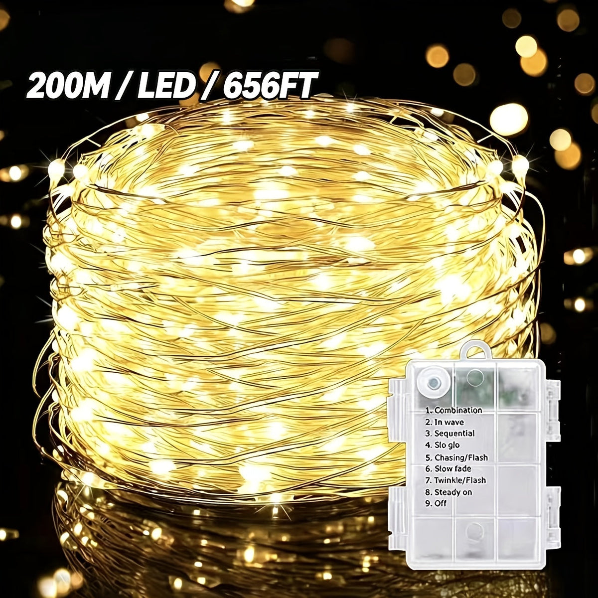 Lampki LED na drucie miedzianym 10-30 m - na baterie, 8 trybów świecenia | IP65 - widok produktu 9 | Ionotix