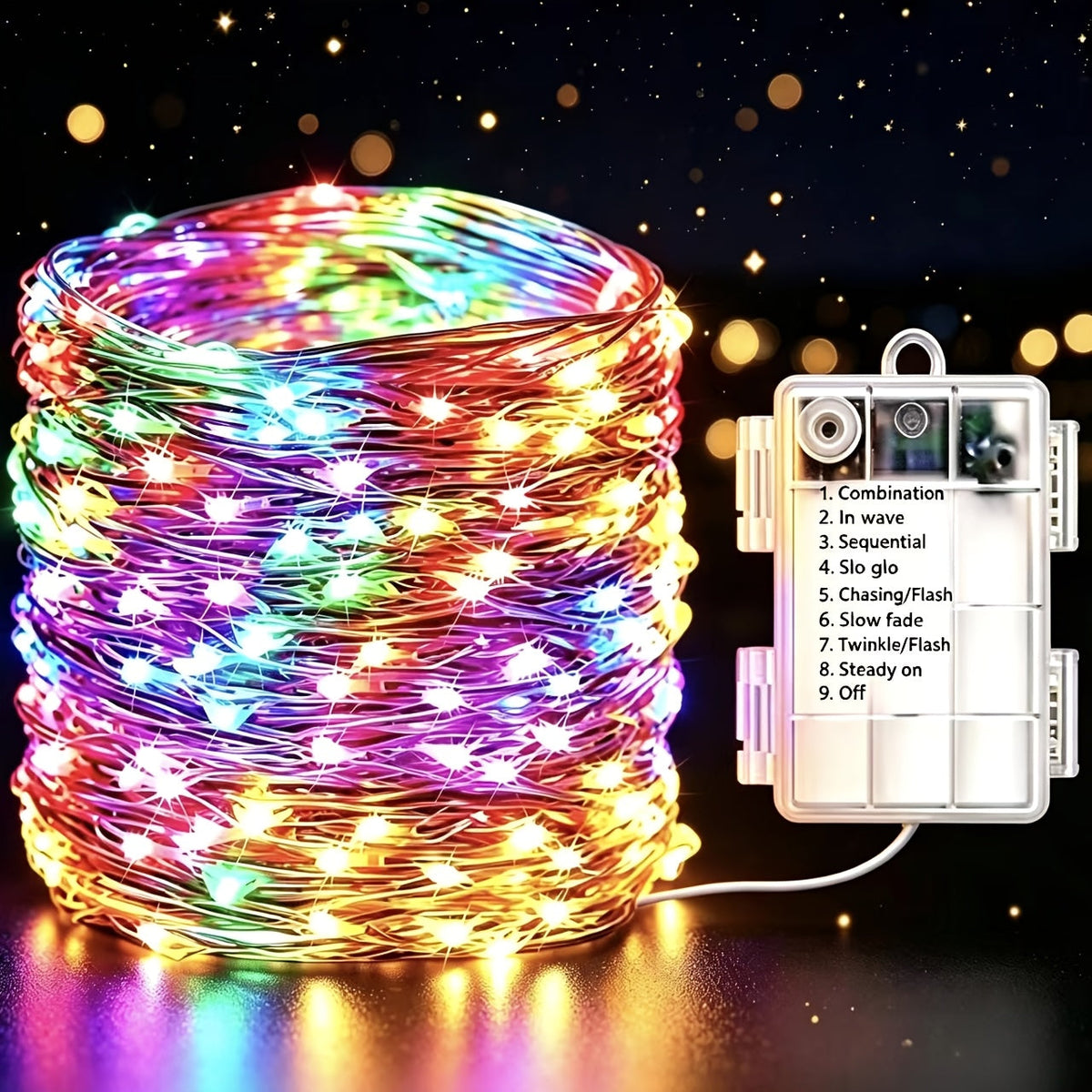 Lampki LED na drucie miedzianym 10-30 m - na baterie, 8 trybów świecenia | IP65 - widok produktu 14 | Ionotix