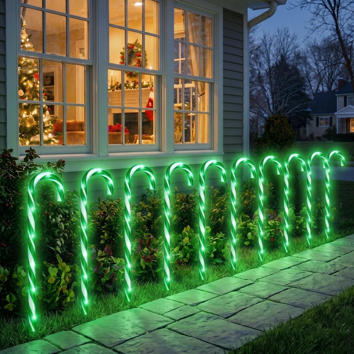 Laski cukrowe LED 76 cm 10 szt. - lampki na ścieżkę, 8 trybów świecenia | IPX4, zasilanie sieciowe - widok produktu 4 | Ionotix