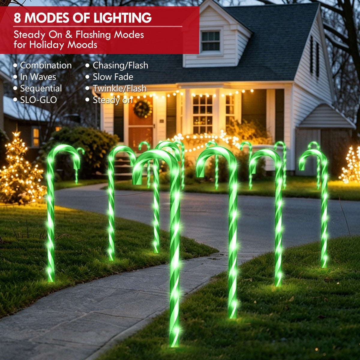 Laski cukrowe LED 76 cm 10 szt. - lampki na ścieżkę, 8 trybów świecenia | IPX4, zasilanie sieciowe - widok produktu 5 | Ionotix