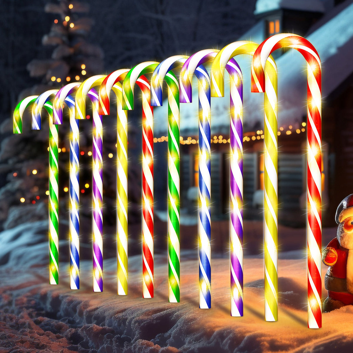 Laski cukrowe LED 76 cm 10 szt. - lampki na ścieżkę, 8 trybów świecenia | IPX4, zasilanie sieciowe - widok produktu 9 | Ionotix