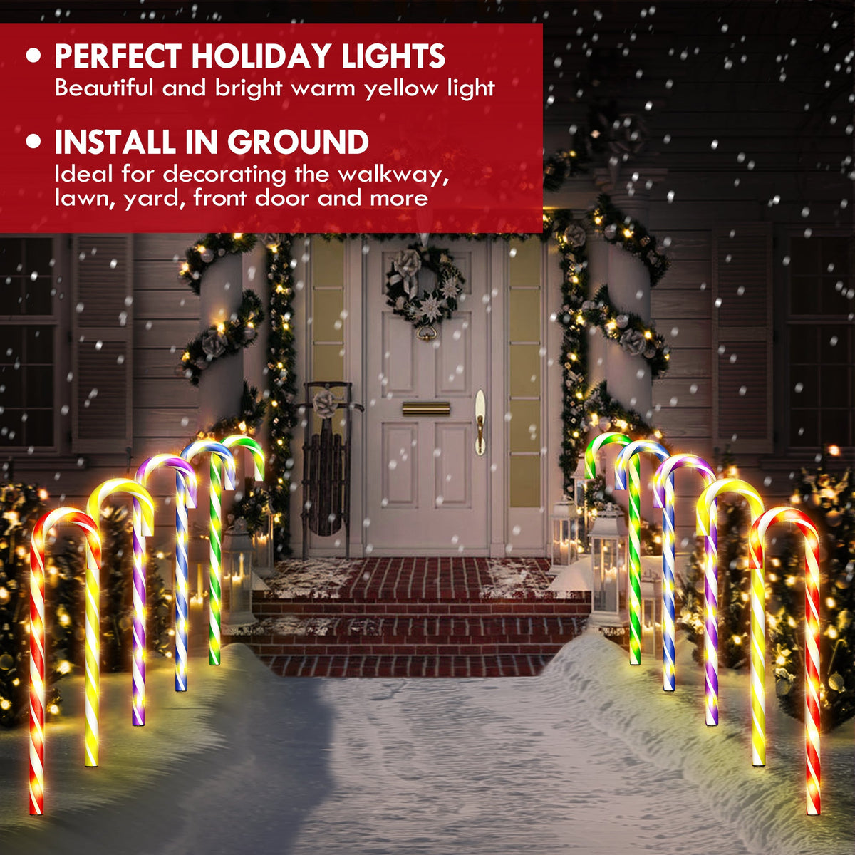 Laski cukrowe LED 76 cm 10 szt. - lampki na ścieżkę, 8 trybów świecenia | IPX4, zasilanie sieciowe - widok produktu 10 | Ionotix