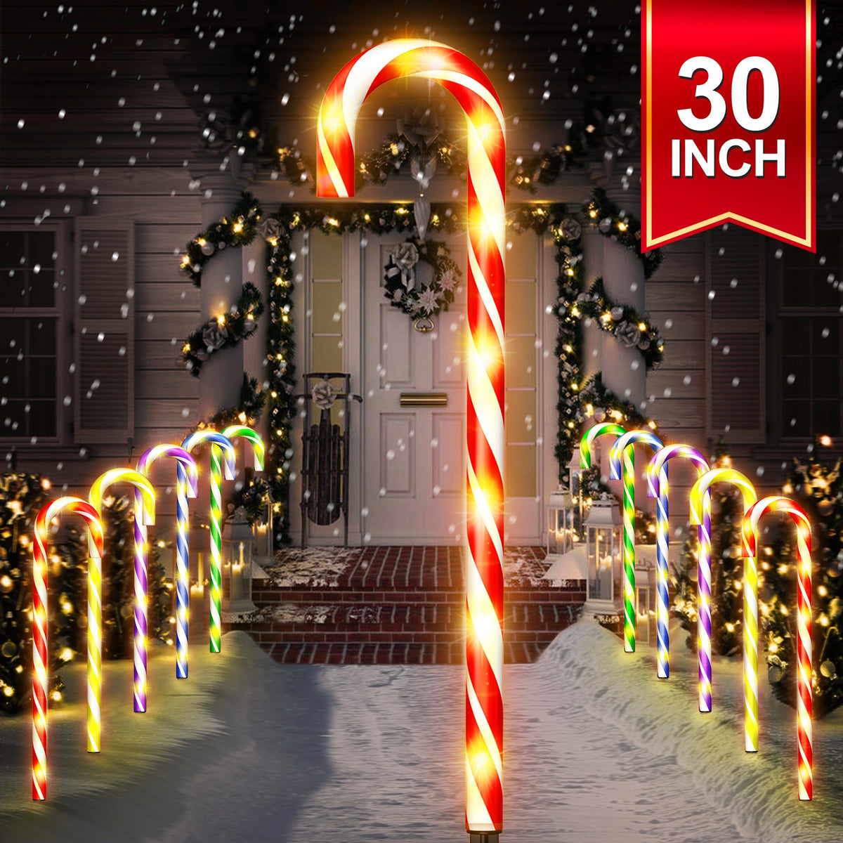 Laski cukrowe LED 76 cm 10 szt. - lampki na ścieżkę, 8 trybów świecenia | IPX4, zasilanie sieciowe - widok produktu 11 | Ionotix
