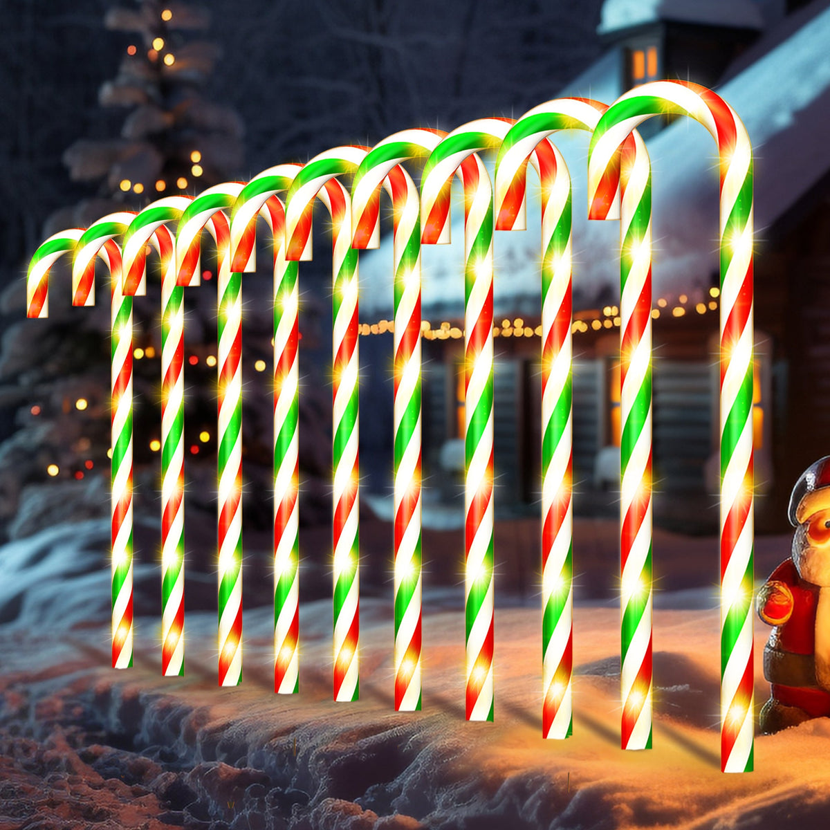 Laski cukrowe LED 76 cm 10 szt. - lampki na ścieżkę, 8 trybów świecenia | IPX4, zasilanie sieciowe - widok produktu 17 | Ionotix