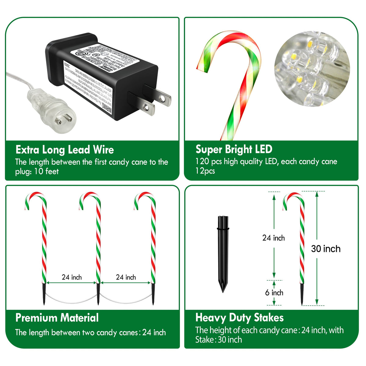 Laski cukrowe LED 76 cm 10 szt. - lampki na ścieżkę, 8 trybów świecenia | IPX4, zasilanie sieciowe - widok produktu 21 | Ionotix