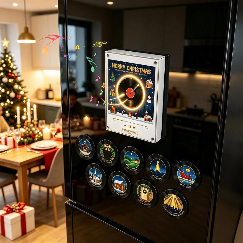 Magnes na lodówkę gramofon - 9 płyt z kolędami, głośnik, wgrywanie MP3 przez USB-C - widok produktu 1 | Ionotix