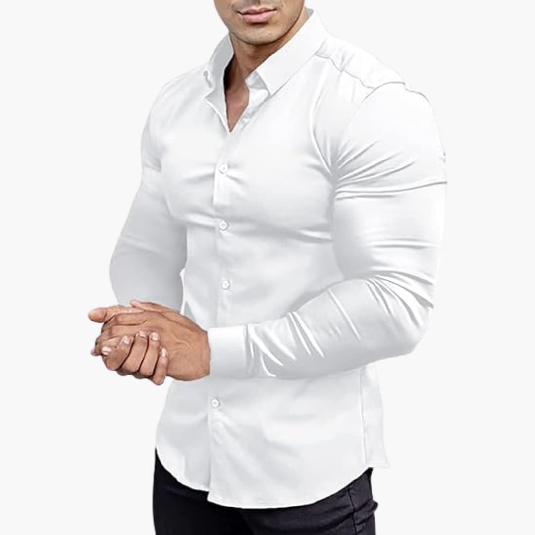 Męska Elegancka Slim Fit Koszula Z Guzikami – Długi Rękaw – widok produktu 2 | Ionotix