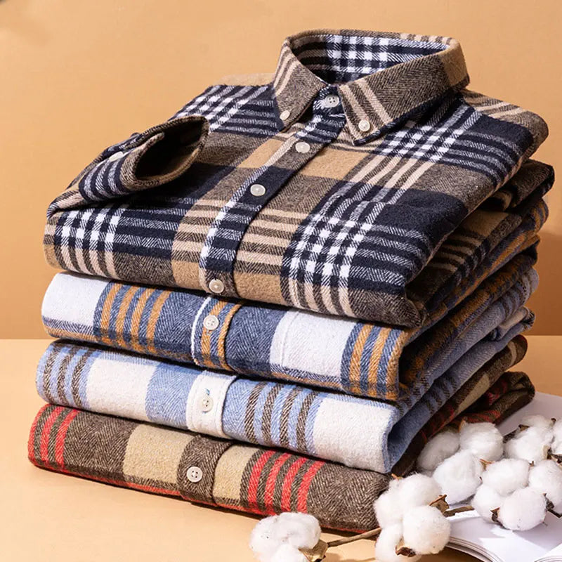 Męska koszula flanelowa w kratę z zapinanym kołnierzykiem - widok produktu 15 | Ionotix