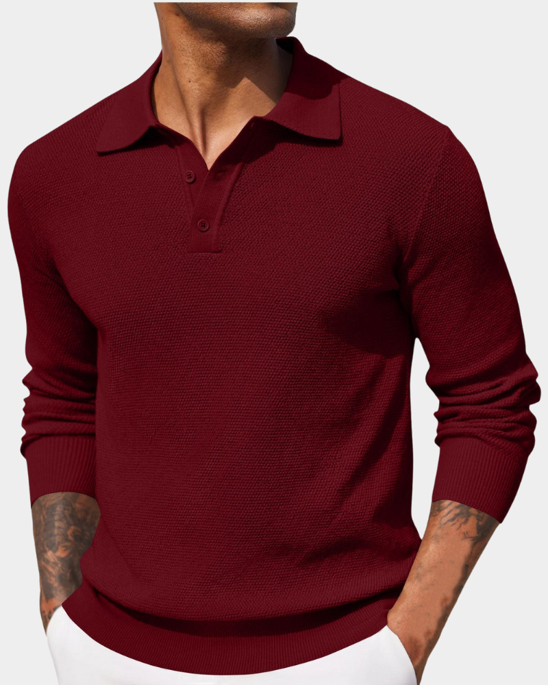 Męski dzianinowy sweter polo z kołnierzykiem i guzikami - widok produktu 3 | Ionotix