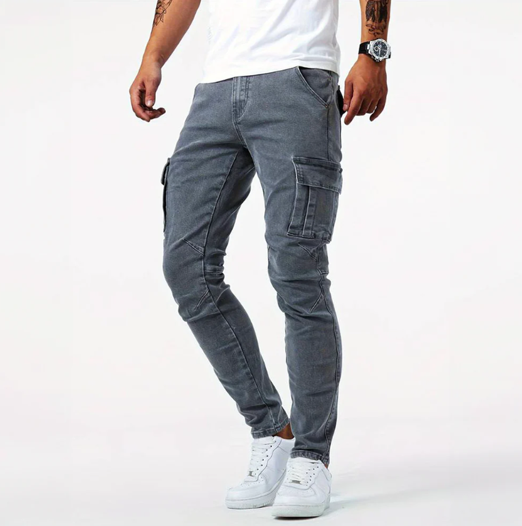Męskie jeansy cargo skinny z kieszeniami – widok produktu 1 | Ionotix