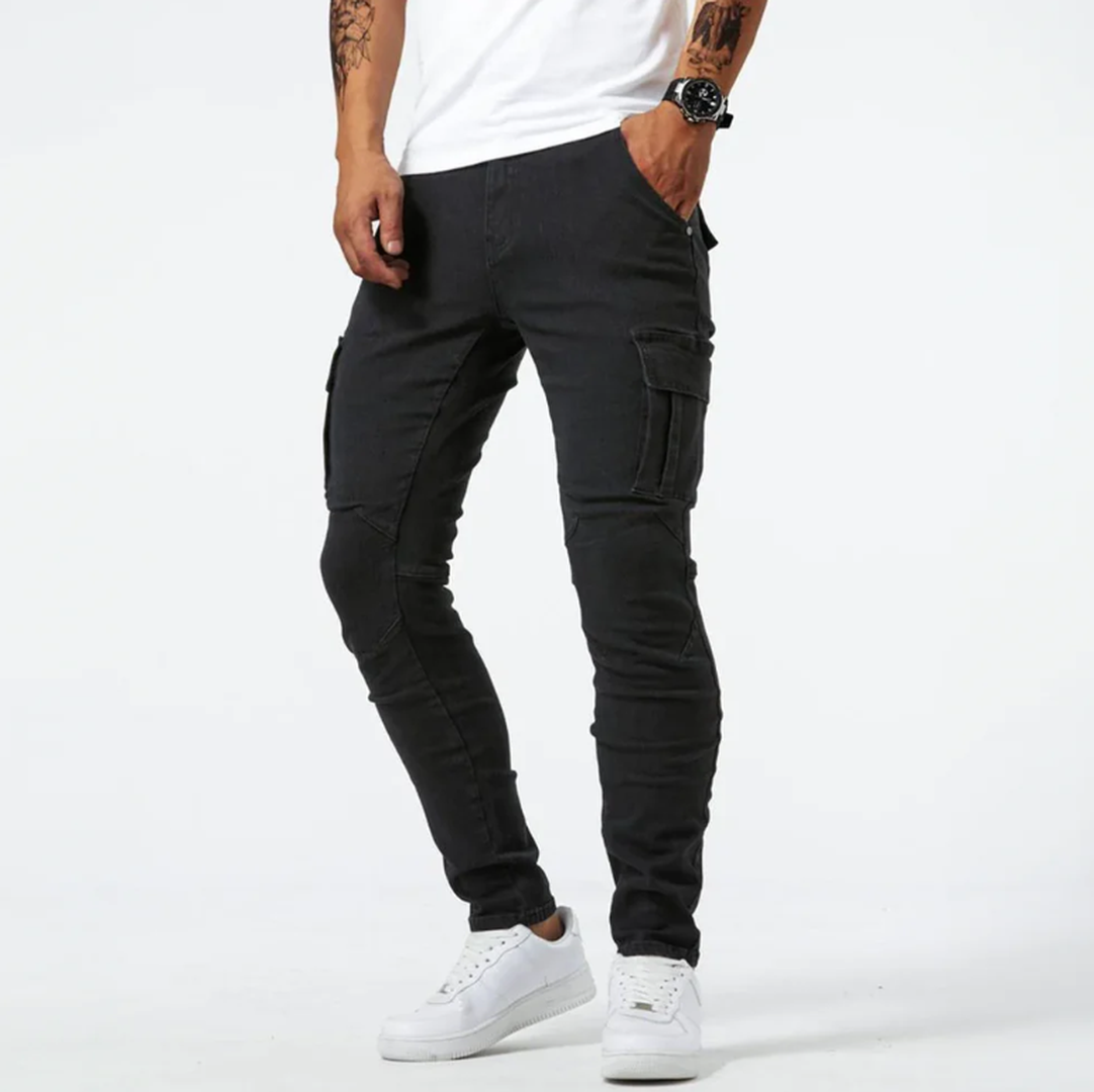 Męskie jeansy cargo skinny z kieszeniami – widok produktu 2 | Ionotix