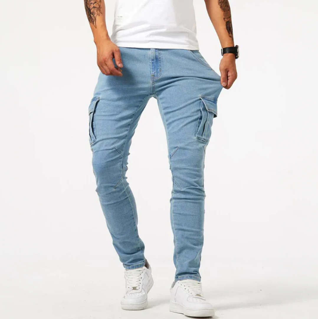Męskie jeansy cargo skinny z kieszeniami – widok produktu 3 | Ionotix