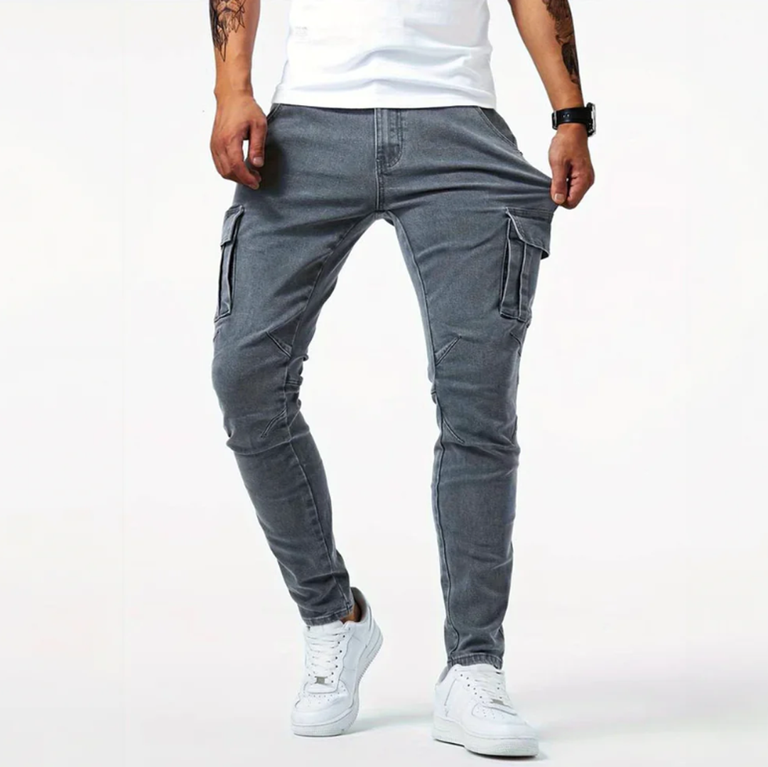 Męskie jeansy cargo skinny z kieszeniami – widok produktu 7 | Ionotix