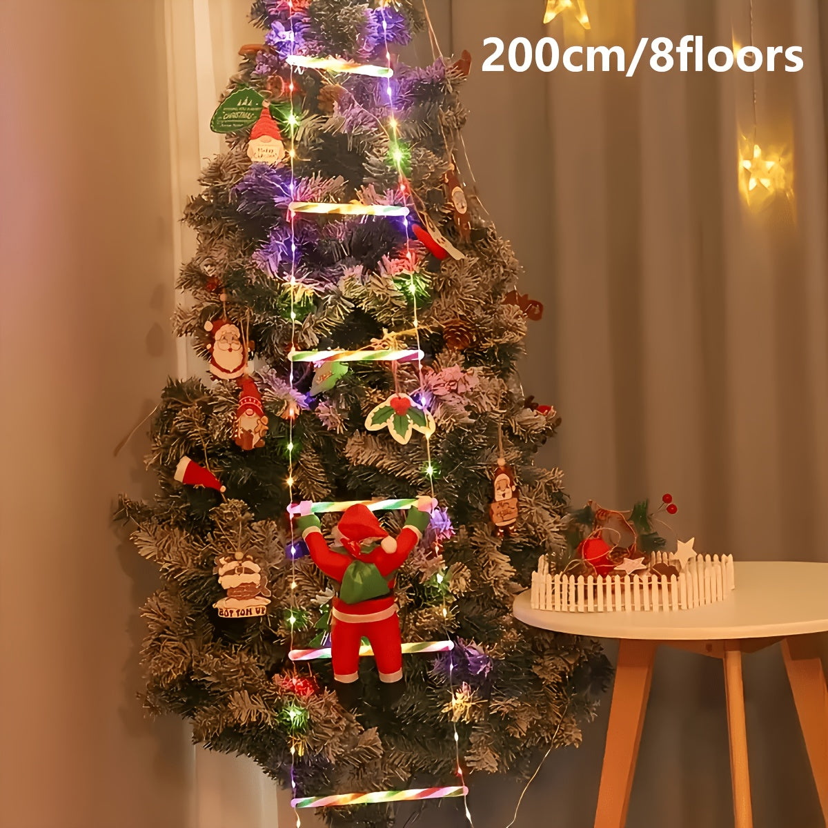 Mikołaj na drabince LED 200-300 cm - lampki na USB, 8 trybów świecenia - widok produktu 11 | Ionotix