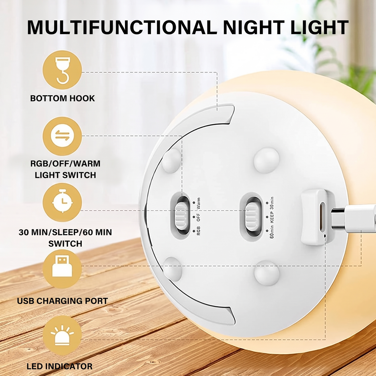 Nocna lampka do karmienia | silikon BPA-free, przyjazna dla oczu – widok produktu 3 | Ionotix