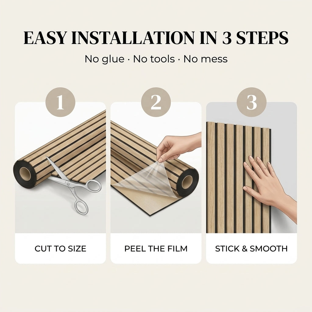 Easy installation in 3 steps - PVC 3D wood-slat wall panel