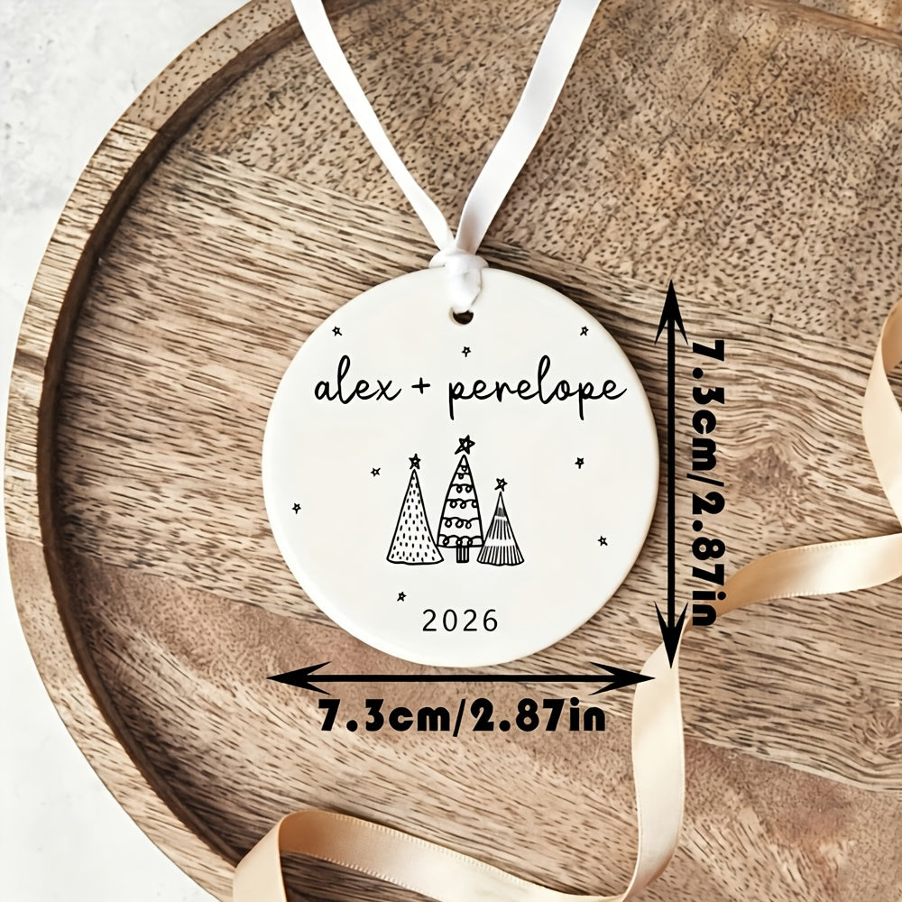 Personalizowana bombka ceramiczna dla par 7,3 cm - imiona i rok | wstążka satynowa - widok produktu 2 | Ionotix