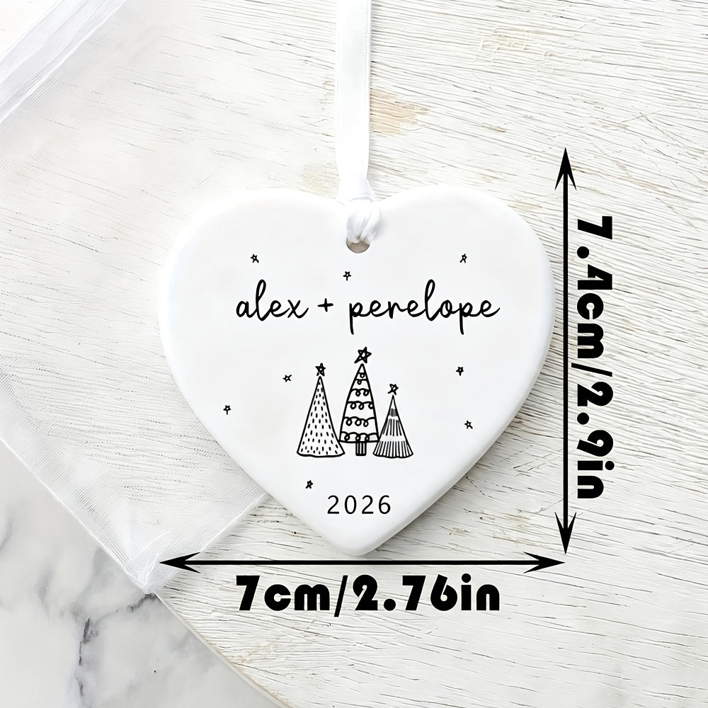 Personalizowana bombka ceramiczna dla par 7,3 cm - imiona i rok | wstążka satynowa - widok produktu 4 | Ionotix