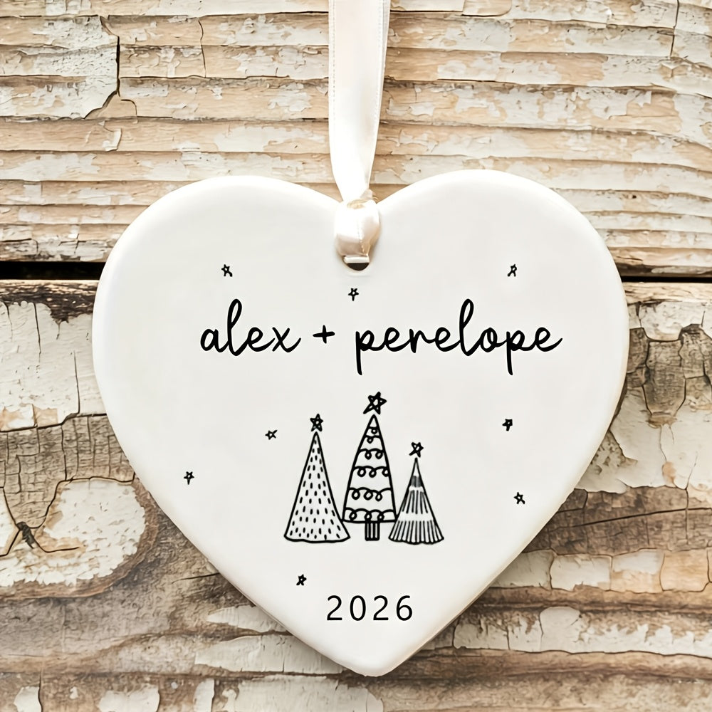 Personalizowana bombka ceramiczna dla par 7,3 cm - imiona i rok | wstążka satynowa - widok produktu 5 | Ionotix
