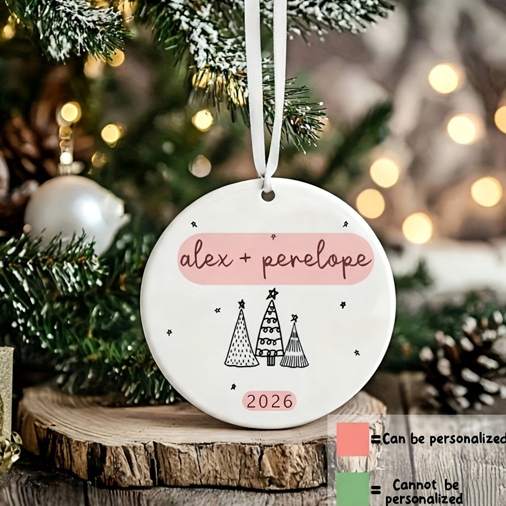 Personalizowana bombka ceramiczna dla par 7,3 cm - imiona i rok | wstążka satynowa - widok produktu 7 | Ionotix