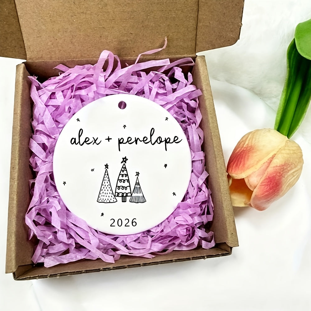 Personalizowana bombka ceramiczna dla par 7,3 cm - imiona i rok | wstążka satynowa - widok produktu 8 | Ionotix
