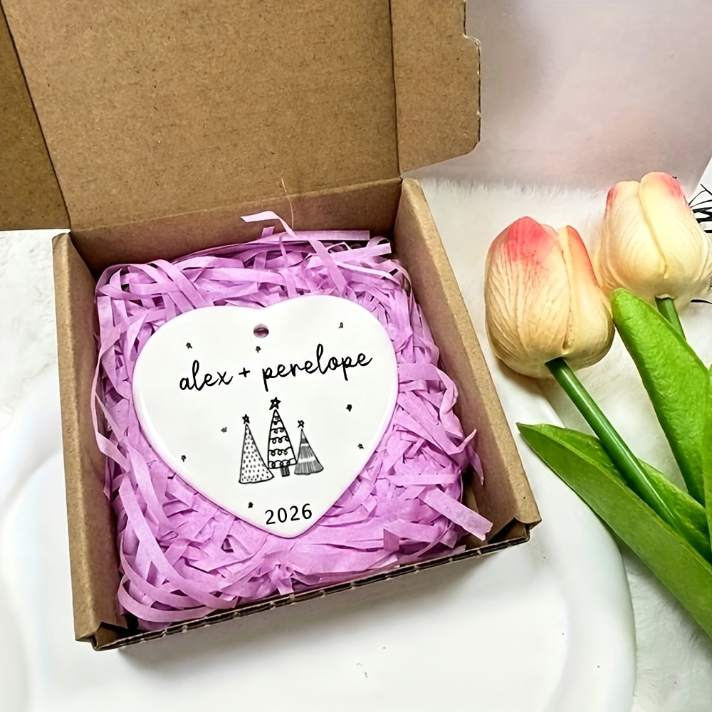 Personalizowana bombka ceramiczna dla par 7,3 cm - imiona i rok | wstążka satynowa - widok produktu 9 | Ionotix