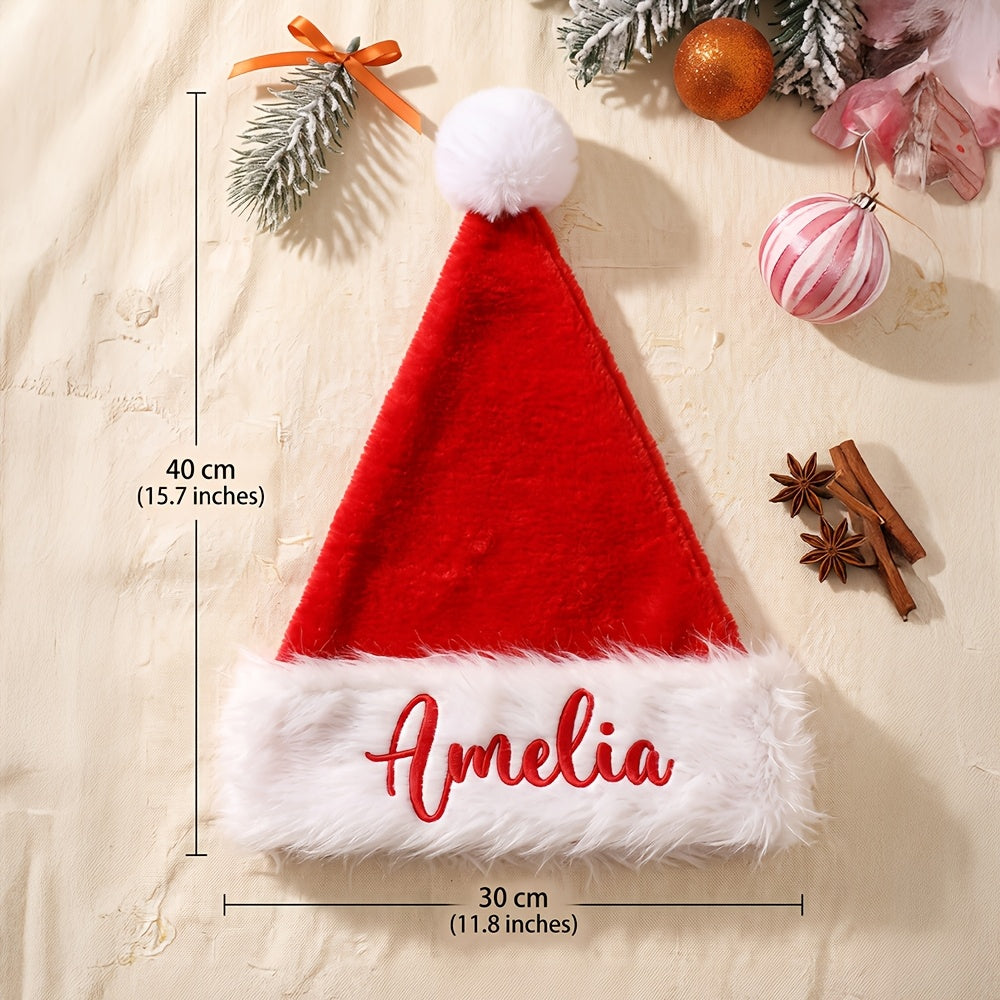 Personalizowana czapka Mikołaja pluszowa - haftowane imię lub tekst, pompon | 40 x 30 cm - widok produktu 4 | Ionotix