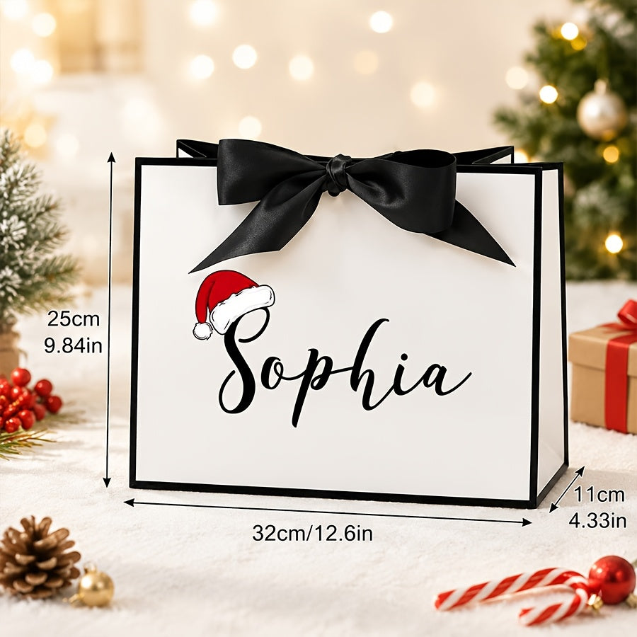 Personalizowana torebka prezentowa papierowa - nadruk imienia, kokarda ze wstążki | 32 x 25 x 11 cm - widok produktu 2 | Ionotix