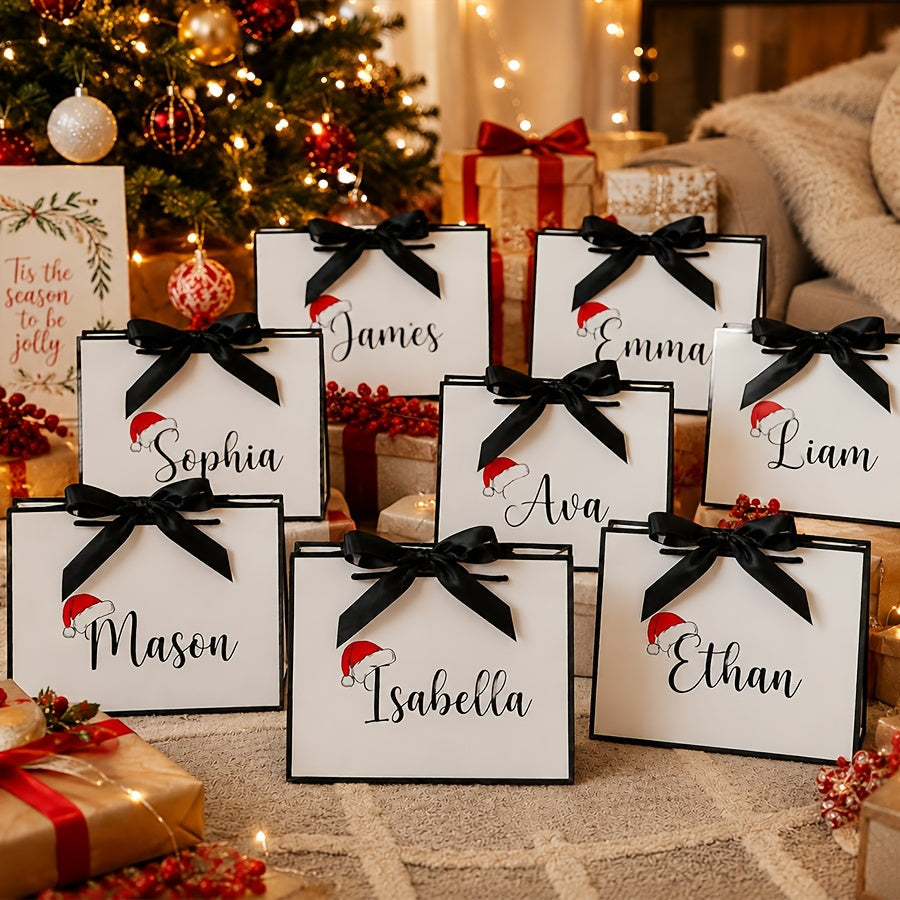 Personalizowana torebka prezentowa papierowa - nadruk imienia, kokarda ze wstążki | 32 x 25 x 11 cm - widok produktu 3 | Ionotix