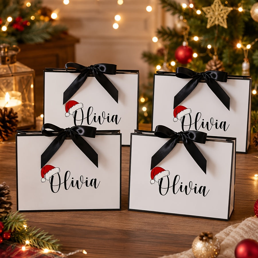 Personalizowana torebka prezentowa papierowa - nadruk imienia, kokarda ze wstążki | 32 x 25 x 11 cm - widok produktu 8 | Ionotix