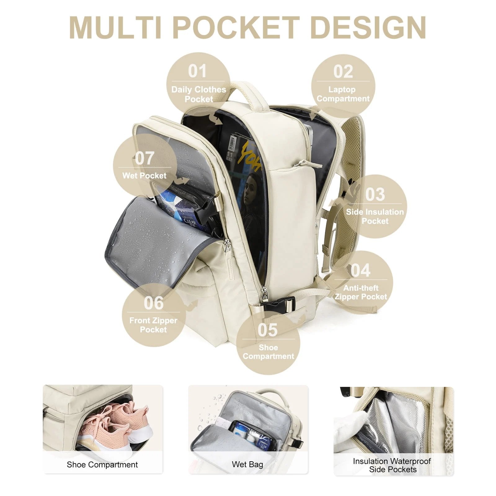 Plecak podróżny damski Plecario 35L z portem USB