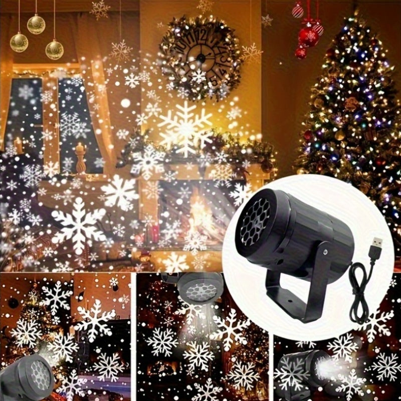 Projektor świąteczny LED płatki śniegu USB - obrotowy wzór, regulowany kąt | 11 x 10,7 cm - widok produktu 3 | Ionotix
