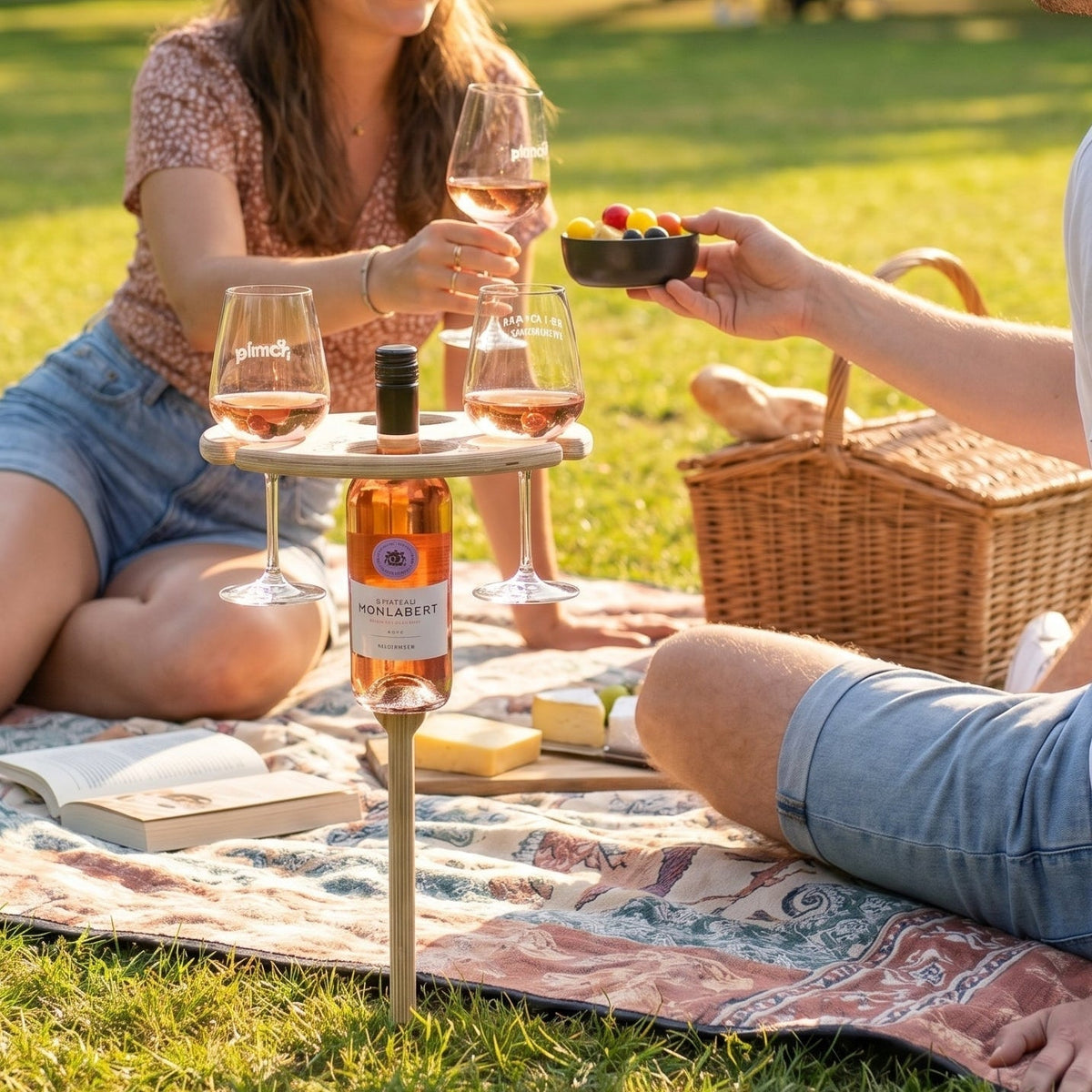 Przenośny stolik na wino z uchwytami na cztery kieliszki – widok produktu 4 | Ionotix