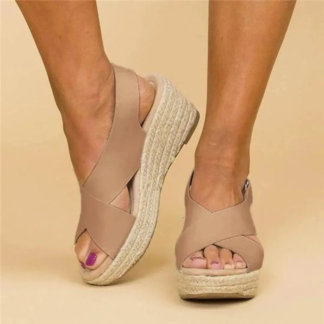 Sandały espadryle na koturnie z juty z krzyżującymi się paskami – widok produktu 2 | Ionotix